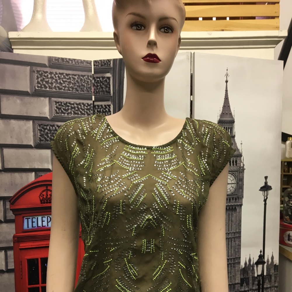 Willow & Clay Olive Green Sequin Top